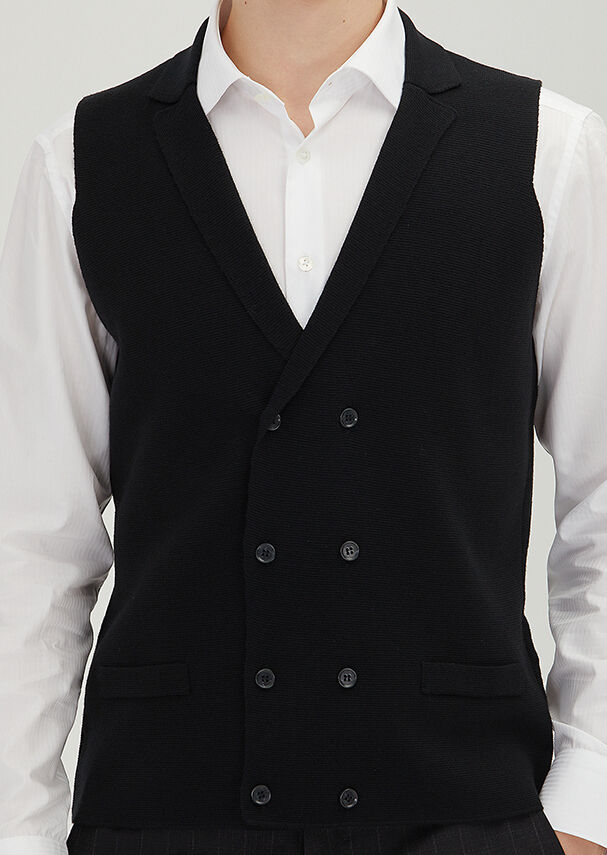 Siyah Regular Fit Kelebek Yaka Casual Örme Triko Yelek - 3