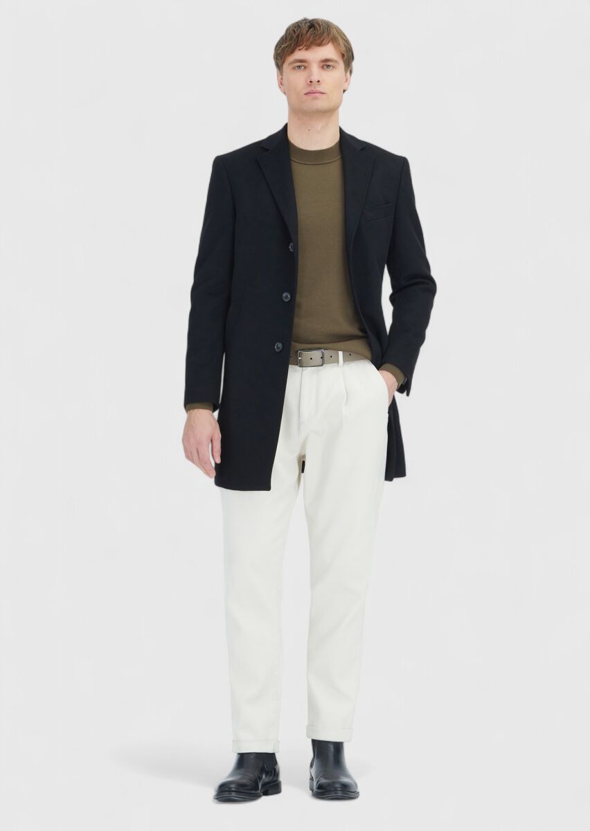 Siyah Regular Fit Klasik Dokuma Palto - 3