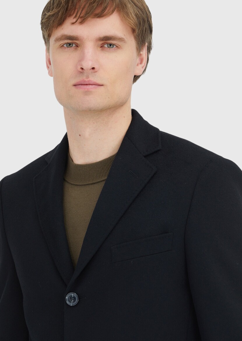 Siyah Regular Fit Klasik Dokuma Palto - 4