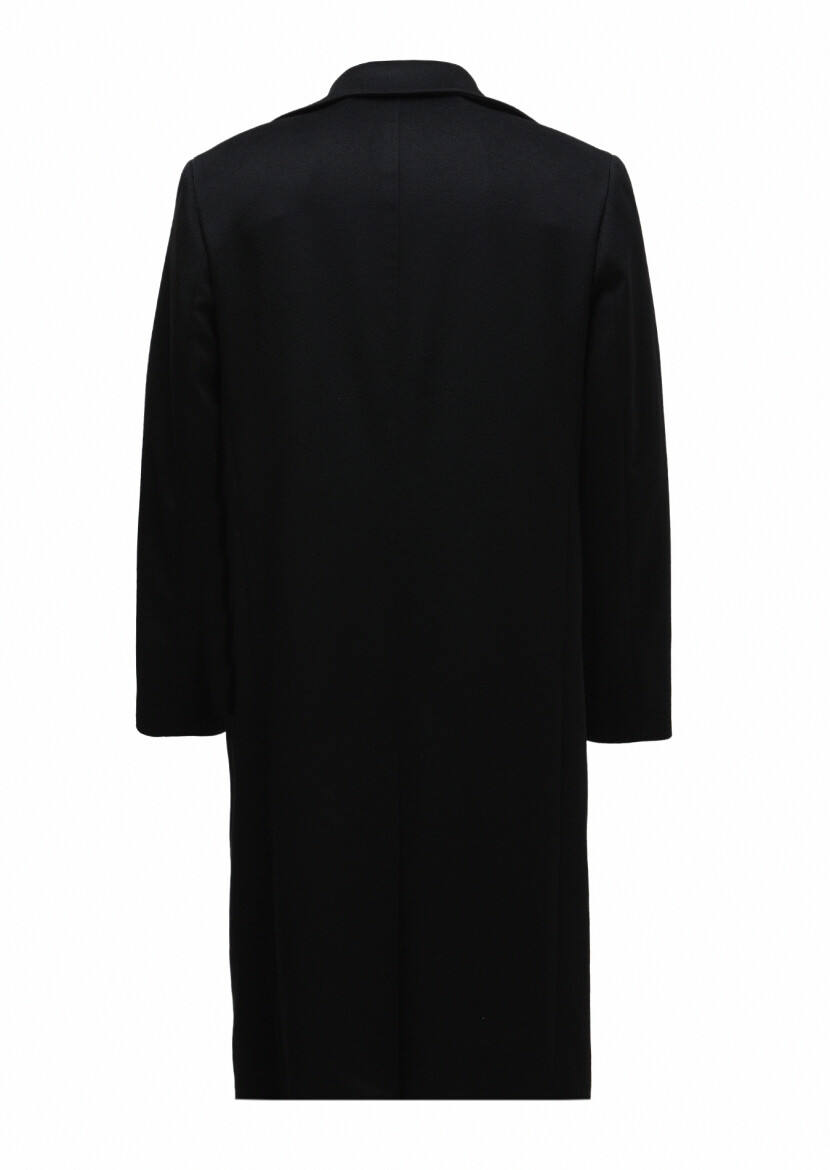 Siyah Regular Fit Kruvaze Yaka Casual Dokuma Palto - 2
