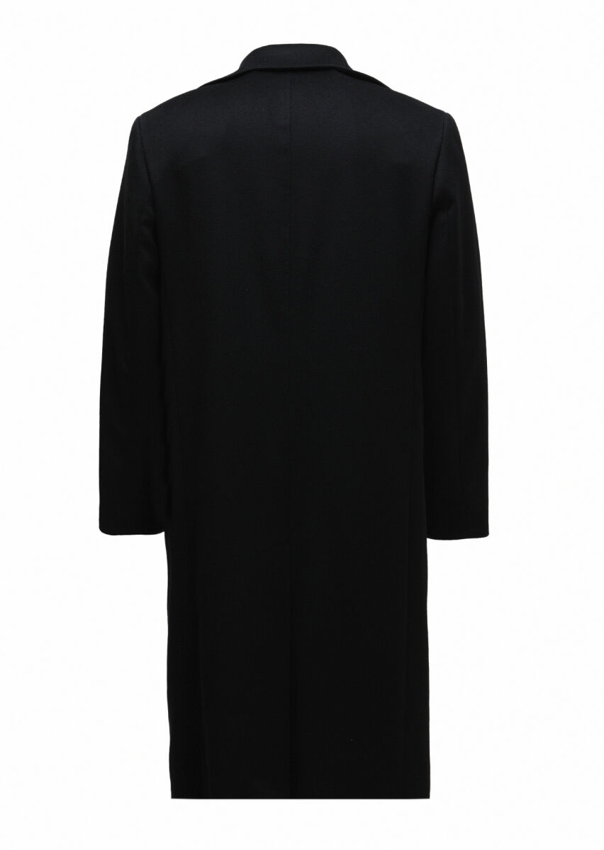 Siyah Regular Fit Kruvaze Yaka Casual Dokuma Palto - 2