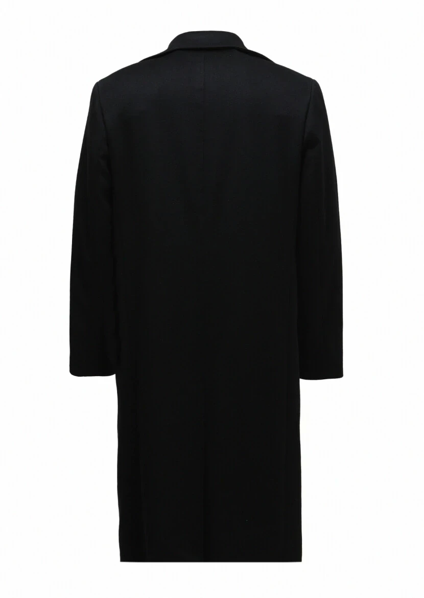 Siyah Regular Fit Kruvaze Yaka Casual Dokuma Palto - 2