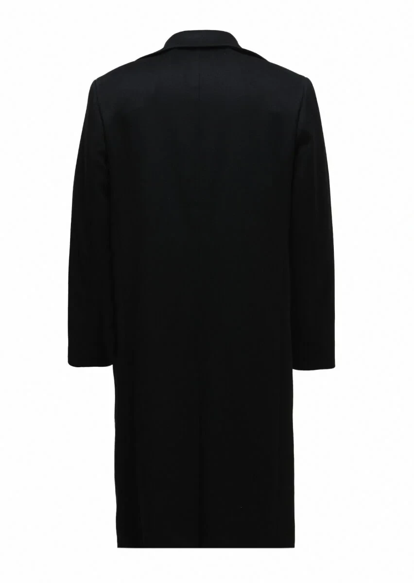 Siyah Regular Fit Kruvaze Yaka Casual Dokuma Palto - 2