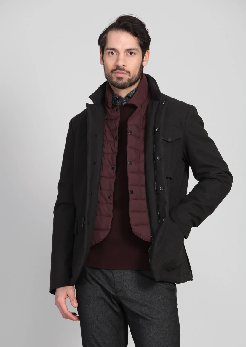 Siyah Regular Fit Micro Elyaflı Spor Ceket - 1