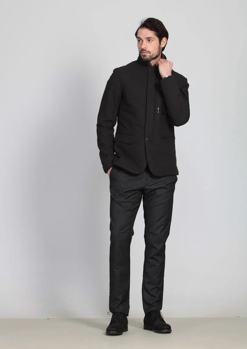 Siyah Regular Fit Micro Elyaflı Spor Ceket - 2