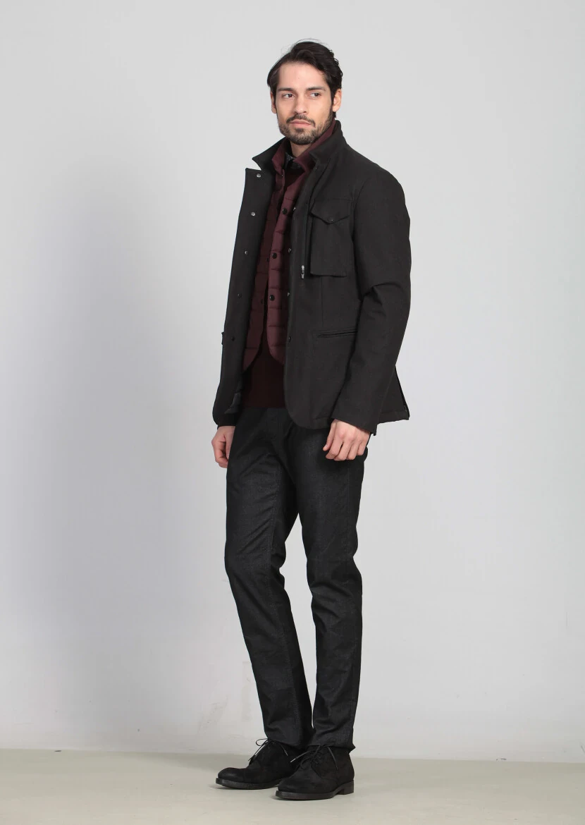 Siyah Regular Fit Micro Elyaflı Spor Ceket - 3