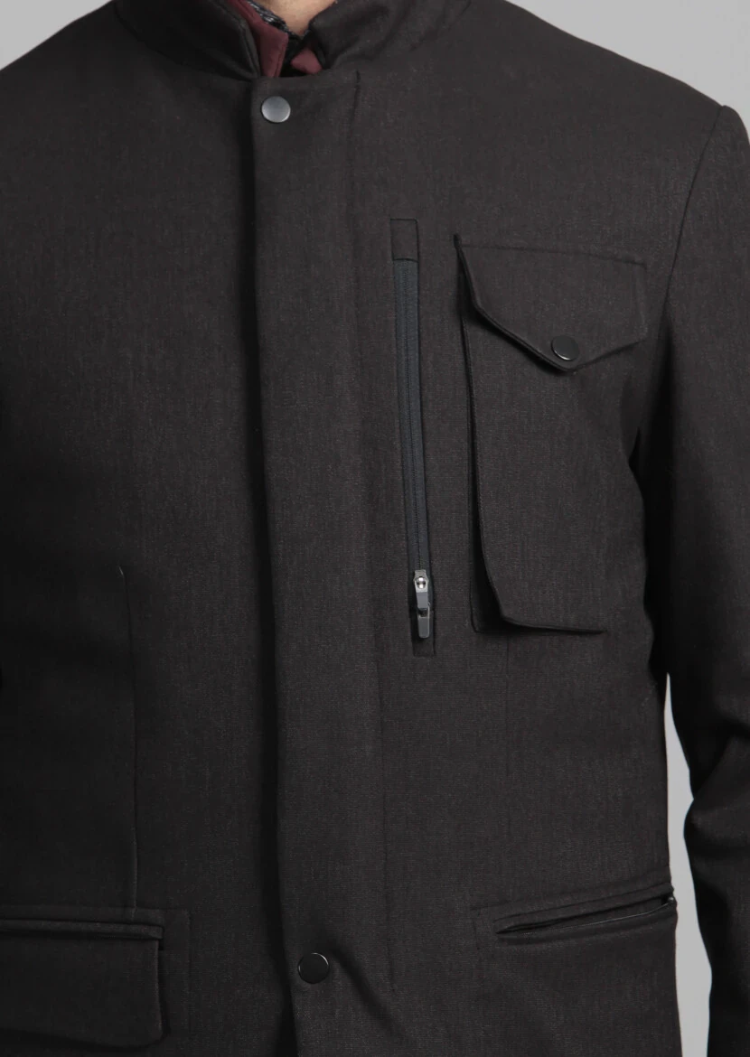 Siyah Regular Fit Micro Elyaflı Spor Ceket - 4