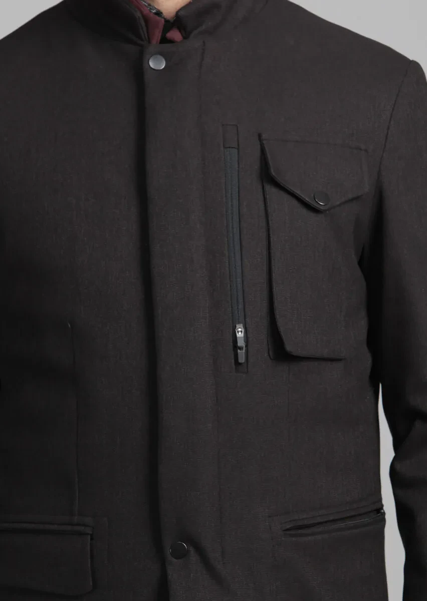 Siyah Regular Fit Micro Elyaflı Spor Ceket - 4