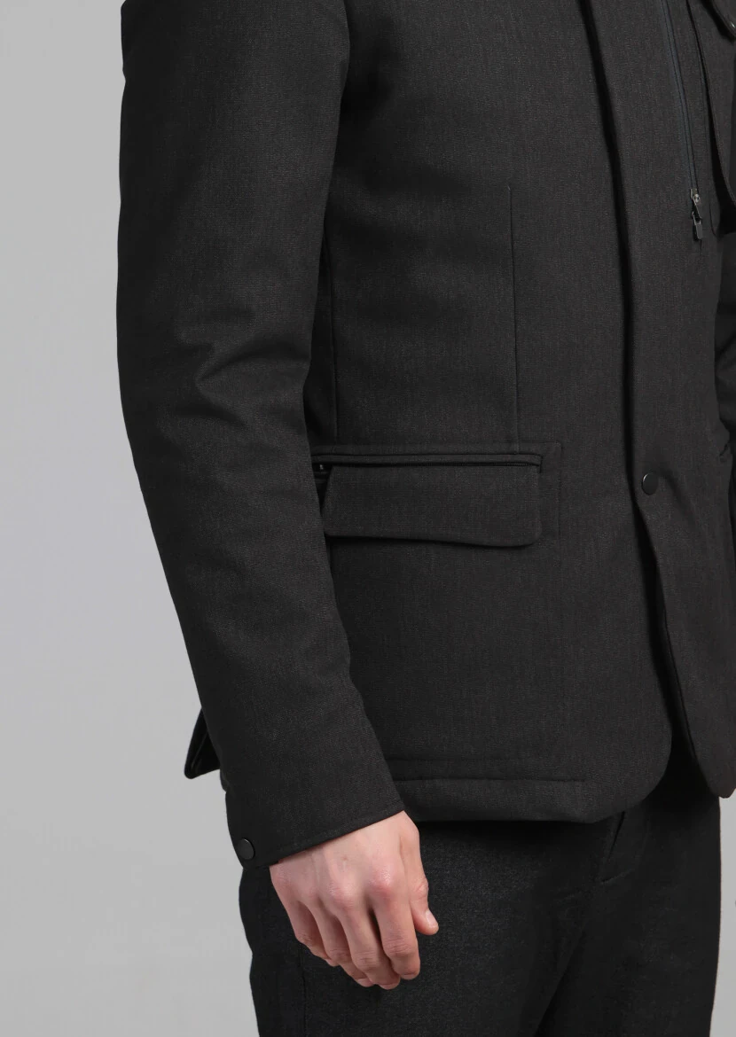 Siyah Regular Fit Micro Elyaflı Spor Ceket - 5