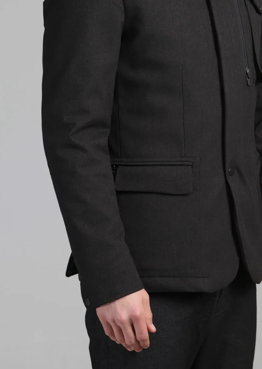 Siyah Regular Fit Micro Elyaflı Spor Ceket - 5