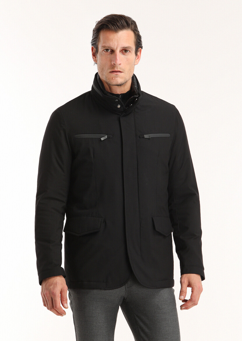 Siyah Regular Fit Micro Jel Elyaflı Spor Ceket - 3