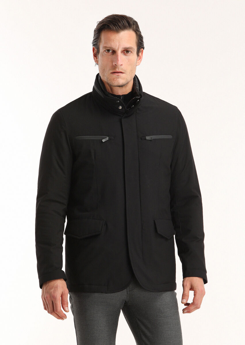 Siyah Regular Fit Micro Jel Elyaflı Spor Ceket - 3