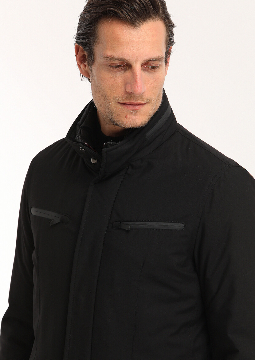 Siyah Regular Fit Micro Jel Elyaflı Spor Ceket - 4