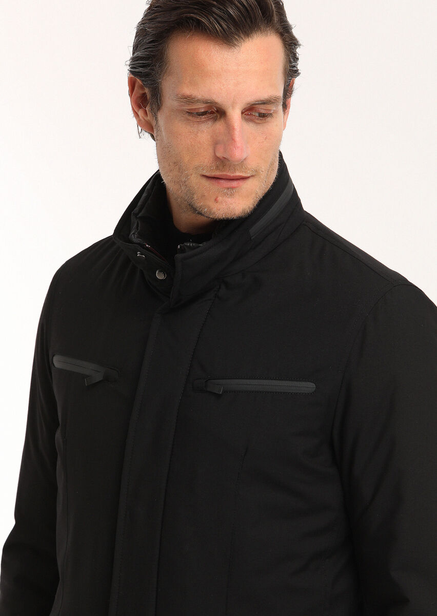 Siyah Regular Fit Micro Jel Elyaflı Spor Ceket - 4