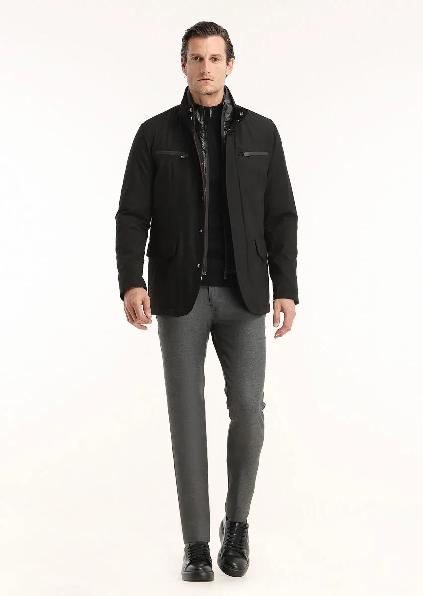 Siyah Regular Fit Micro Jel Elyaflı Spor Ceket - 1