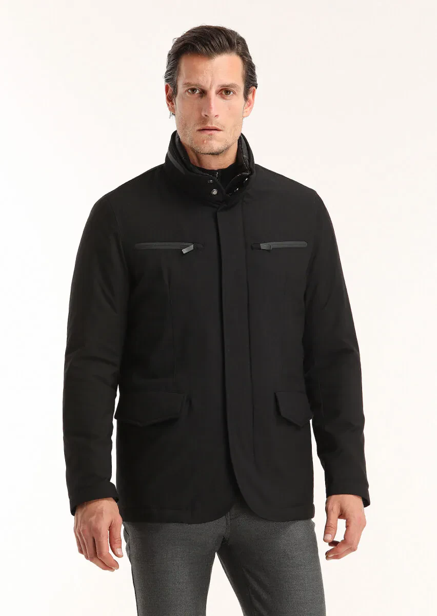 Siyah Regular Fit Micro Jel Elyaflı Spor Ceket - 3