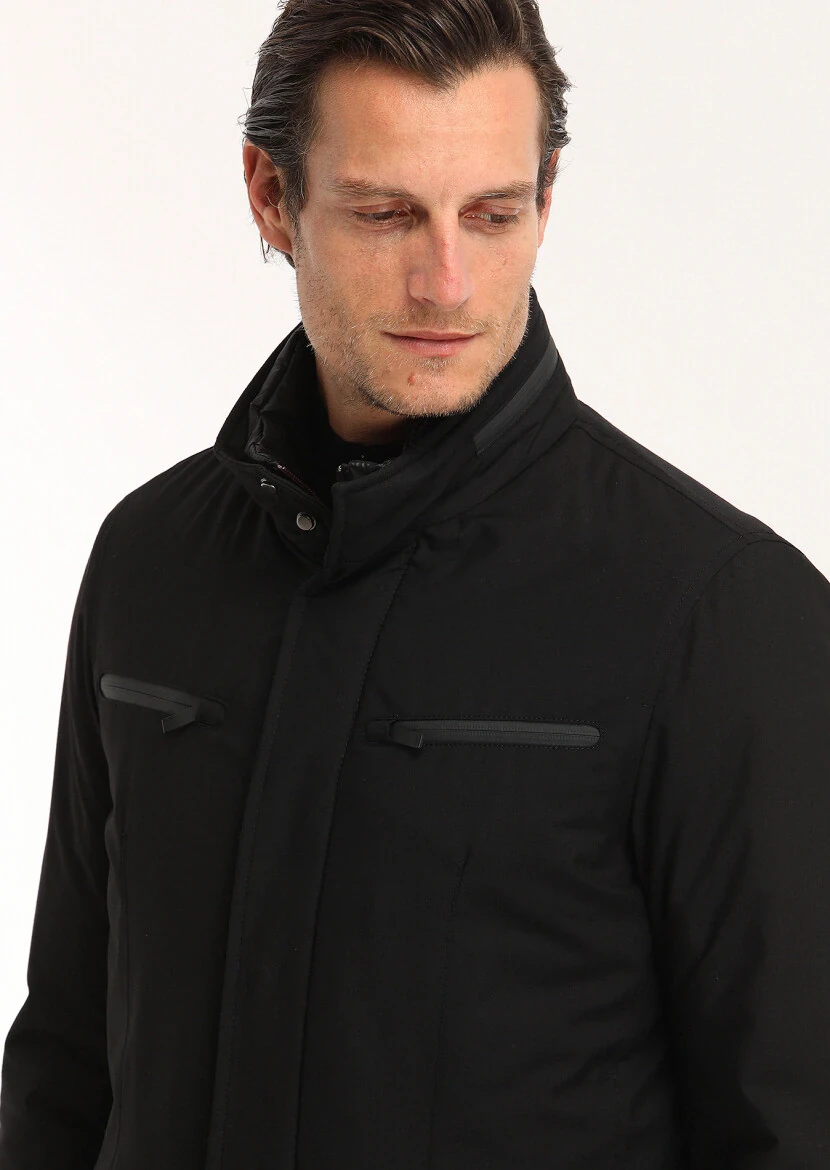 Siyah Regular Fit Micro Jel Elyaflı Spor Ceket - 4