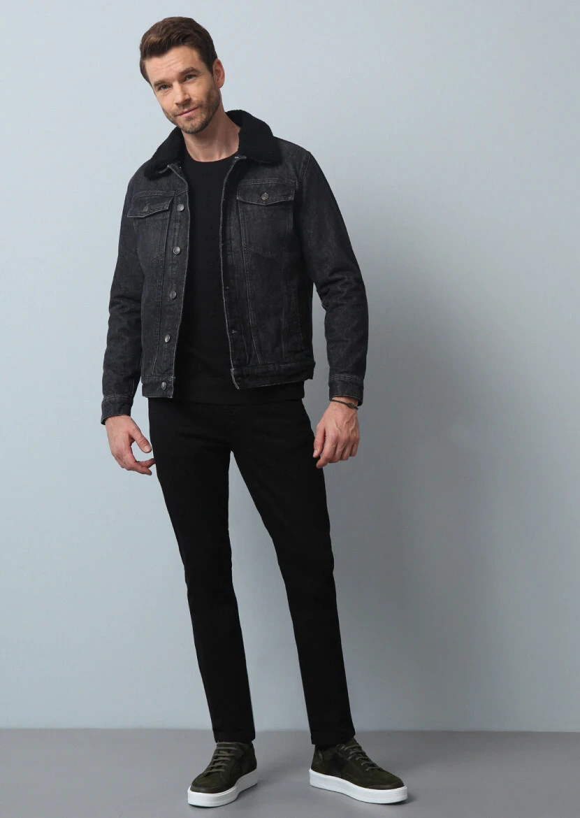 Siyah Regular Fit Pamuk Karışımlı Örme Micro Elyaflı Spor Ceket - 3