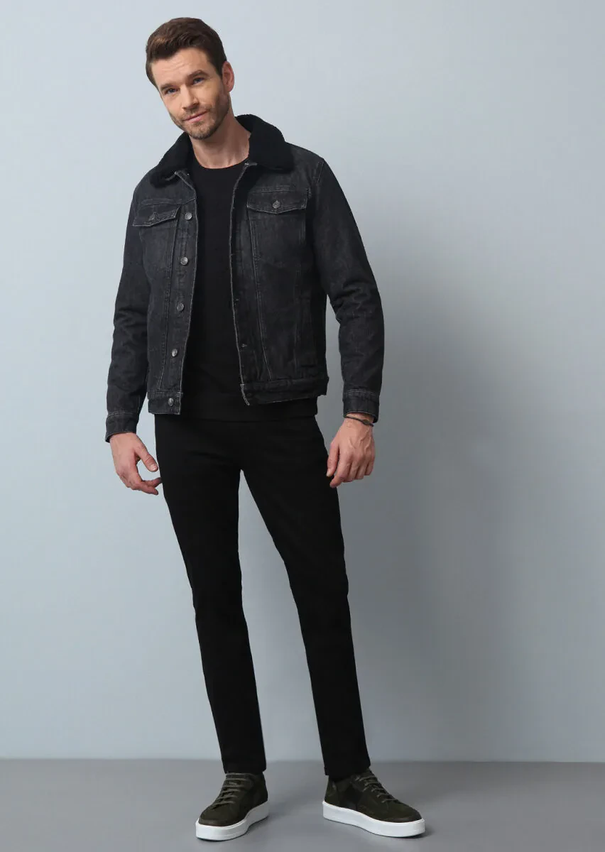 Siyah Regular Fit Pamuk Karışımlı Örme Micro Elyaflı Spor Ceket - 3