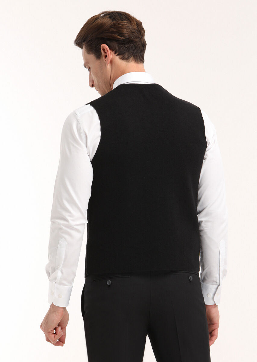 Siyah Regular Fit V Yaka Casual Örme Triko Yelek - 2