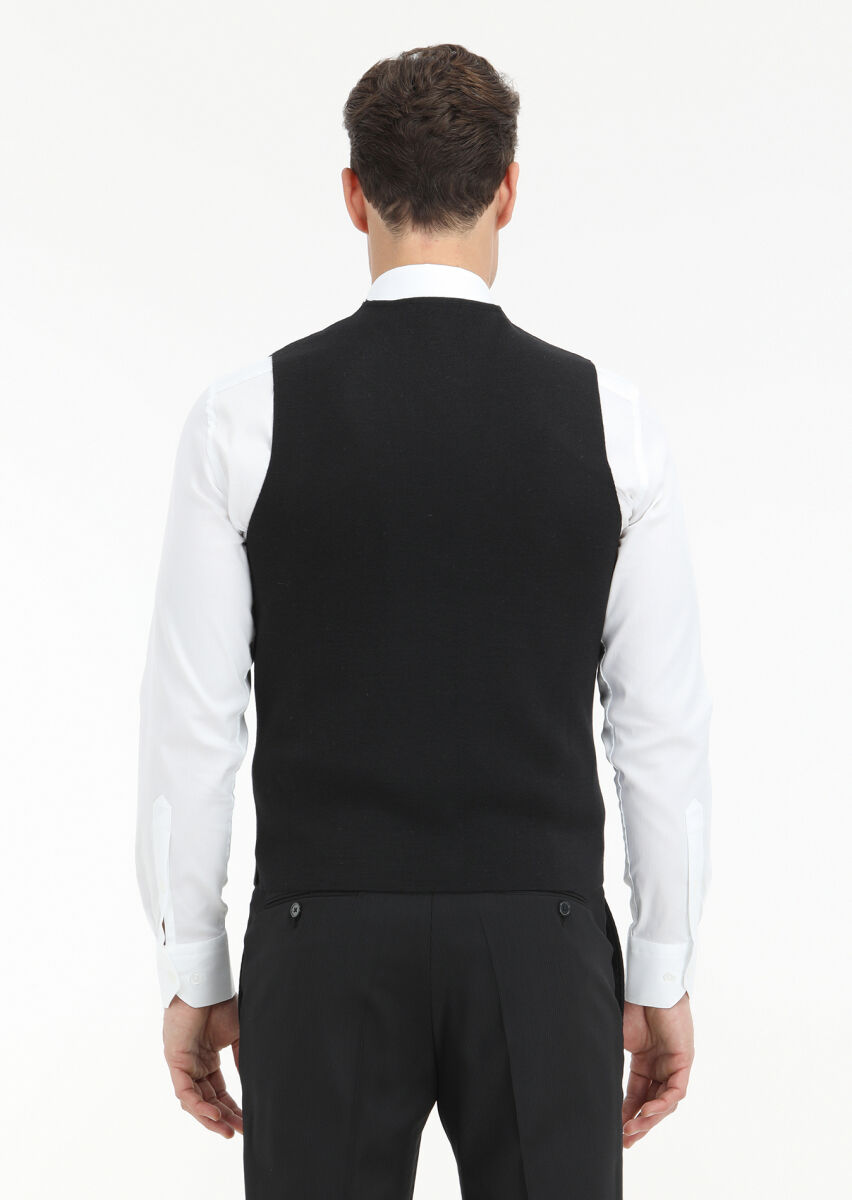 Siyah Regular Fit V Yaka Casual Örme Triko Yelek - 4