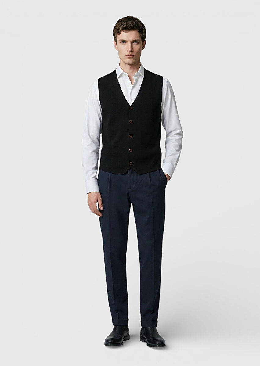 Siyah Regular Fit V Yaka Casual Örme Triko Yelek - 3