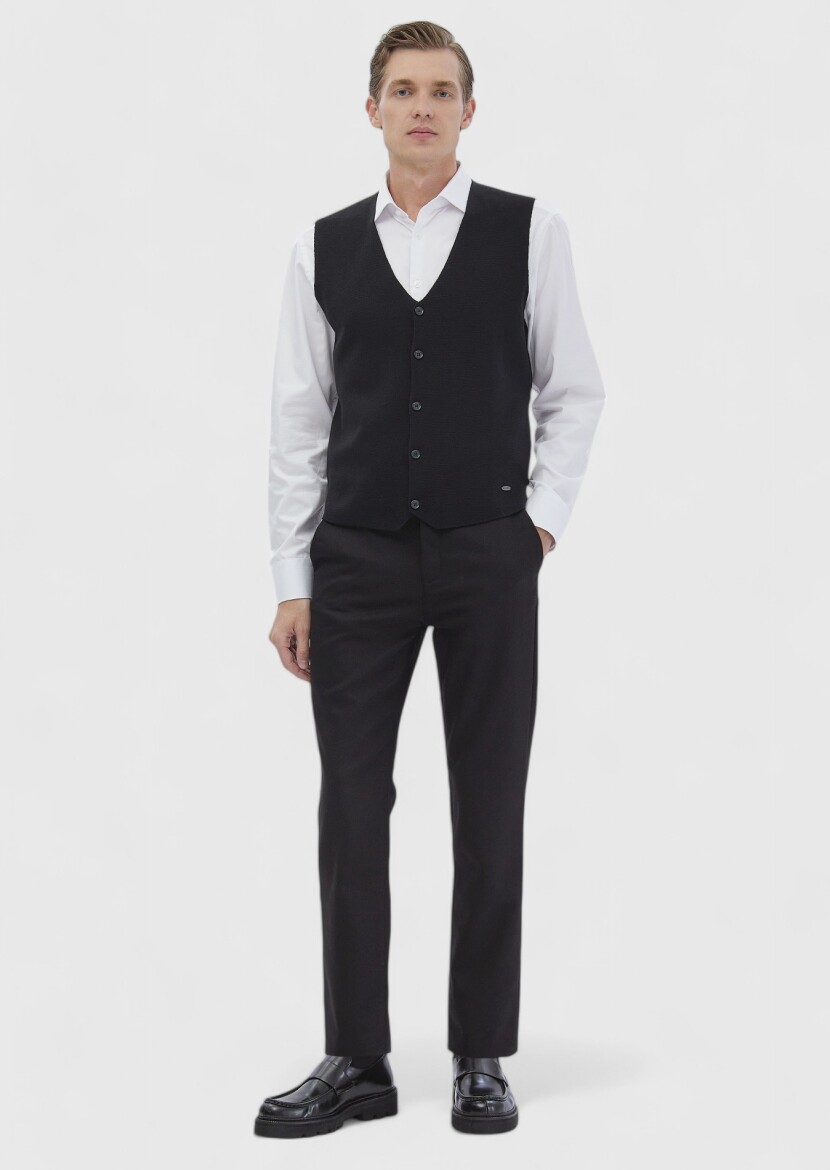 Siyah Regular Fit V Yaka Casual Örme Triko Yelek - RAMSEY