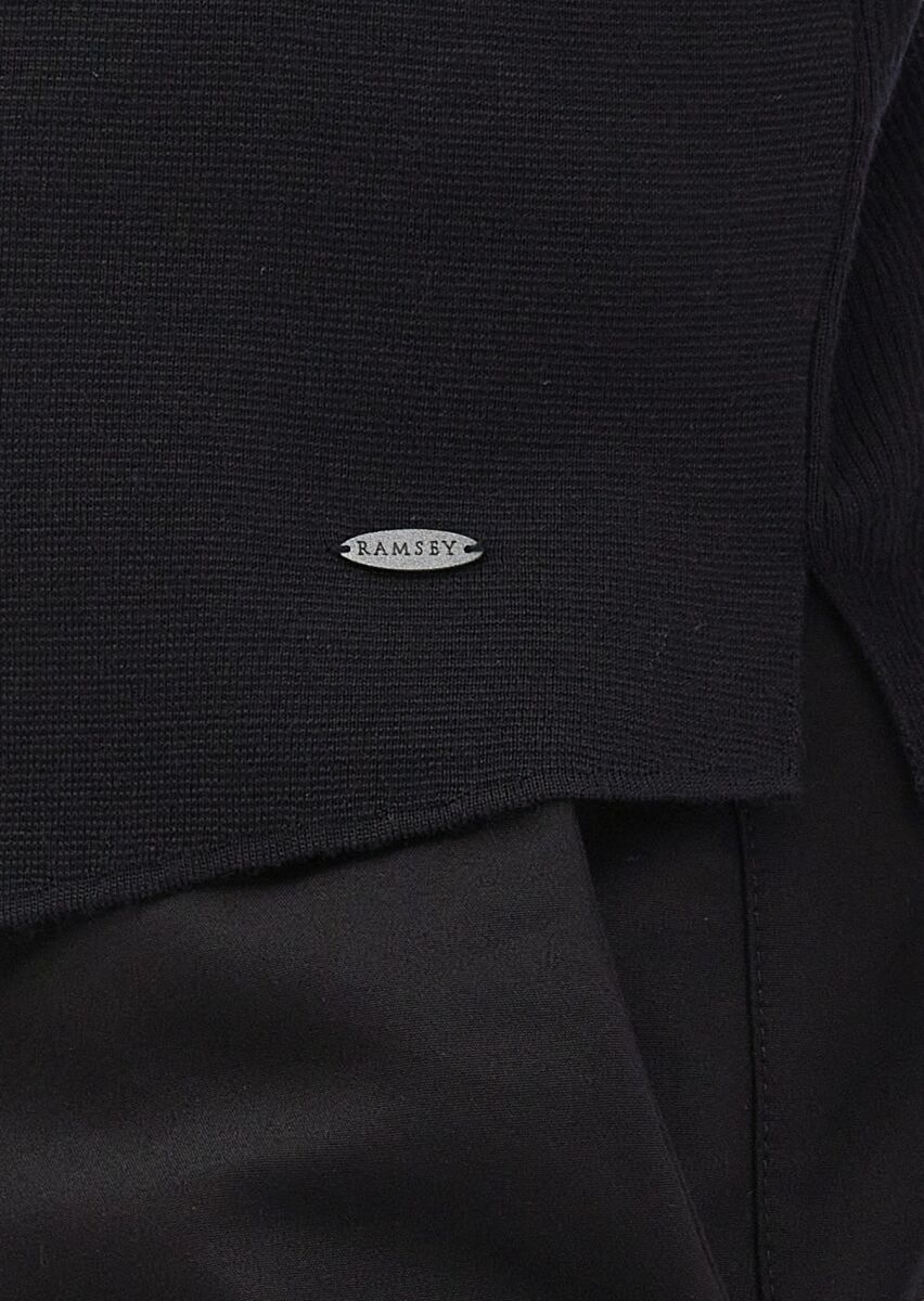 RAMSEY Siyah Regular Fit V Yaka Casual Örme Triko Yelek görsel 4