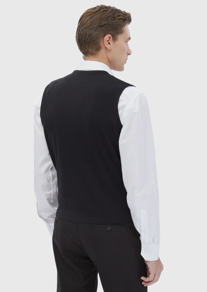 RAMSEY Siyah Regular Fit V Yaka Casual Örme Triko Yelek görsel 5