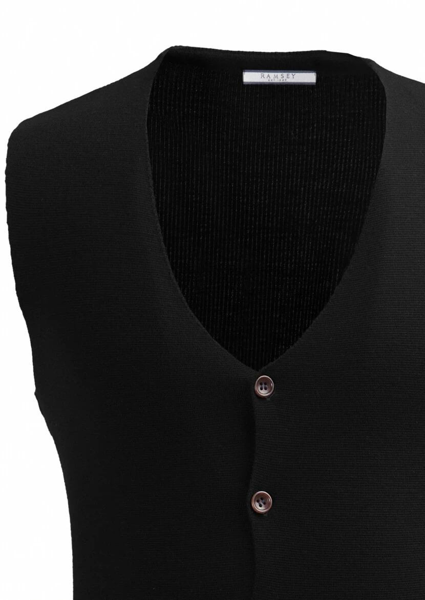 Siyah Regular Fit V Yaka Casual Örme Triko Yelek 