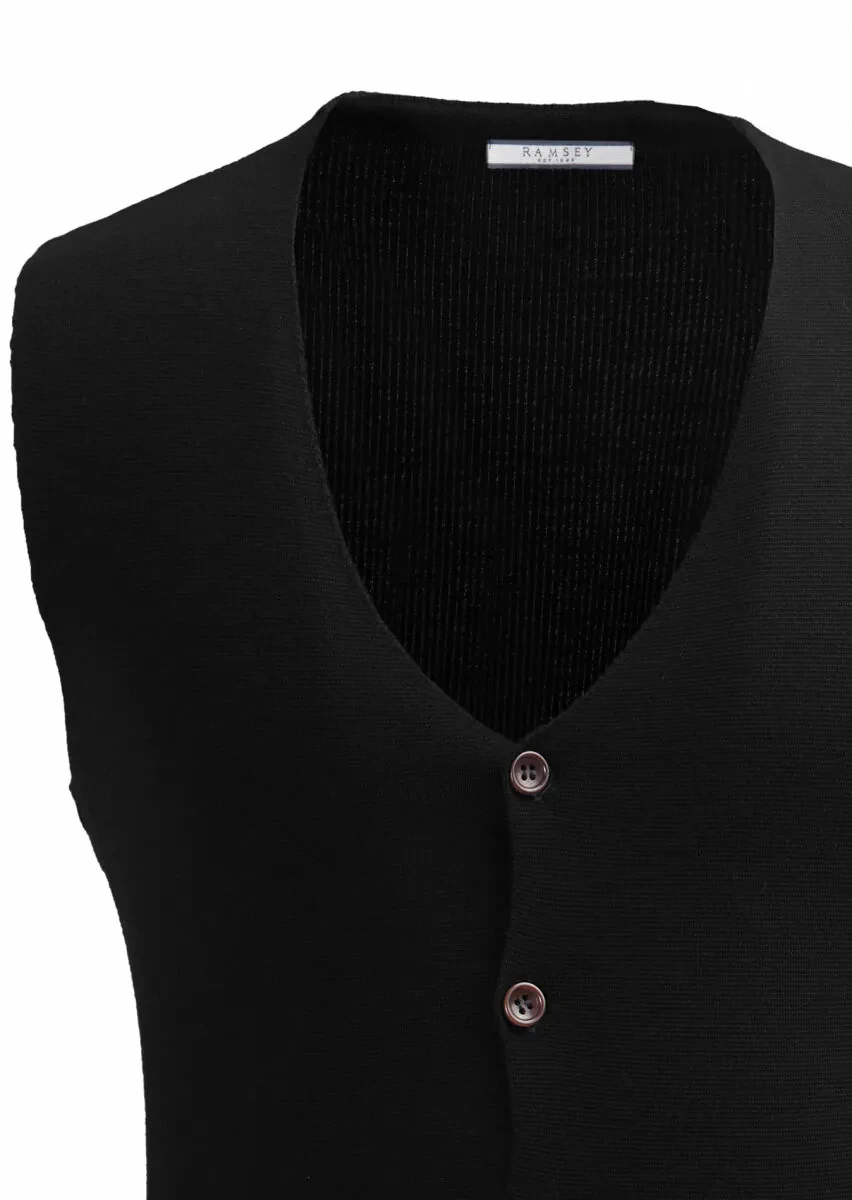 Siyah Regular Fit V Yaka Casual Örme Triko Yelek - 2