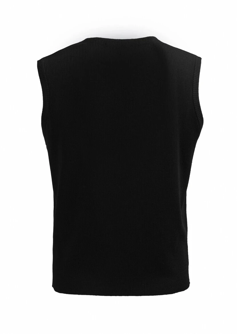 Siyah Regular Fit V Yaka Casual Örme Triko Yelek - 3