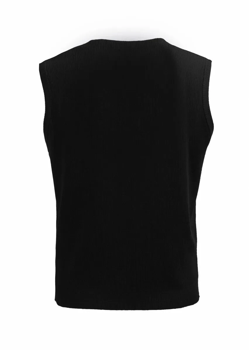 Siyah Regular Fit V Yaka Casual Örme Triko Yelek - 3