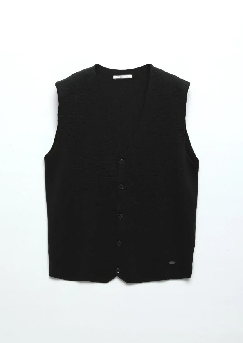 Siyah Regular Fit V Yaka Casual Örme Triko Yelek - 6