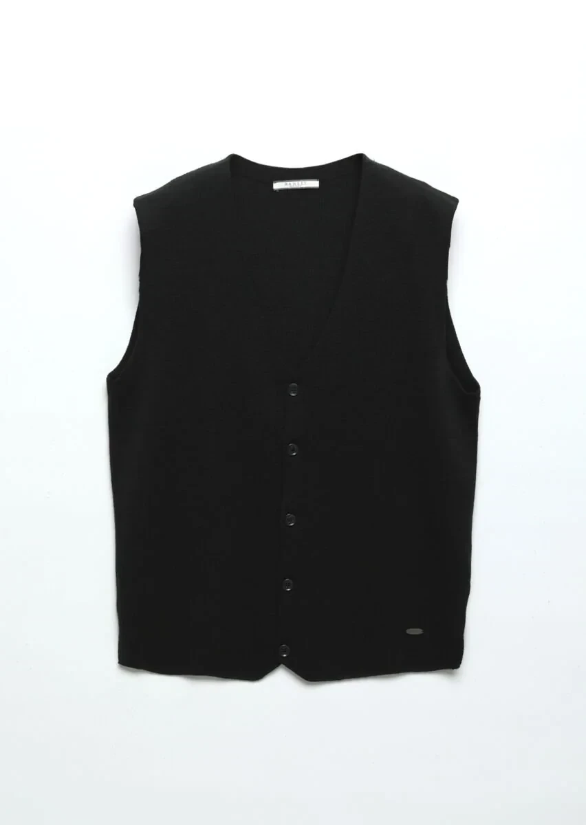 Siyah Regular Fit V Yaka Casual Örme Triko Yelek - 6