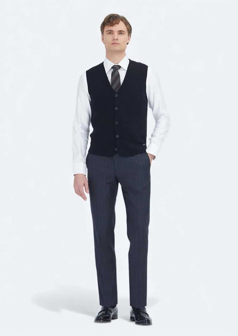 Siyah Regular Fit V Yaka Casual Örme Triko Yelek - 2