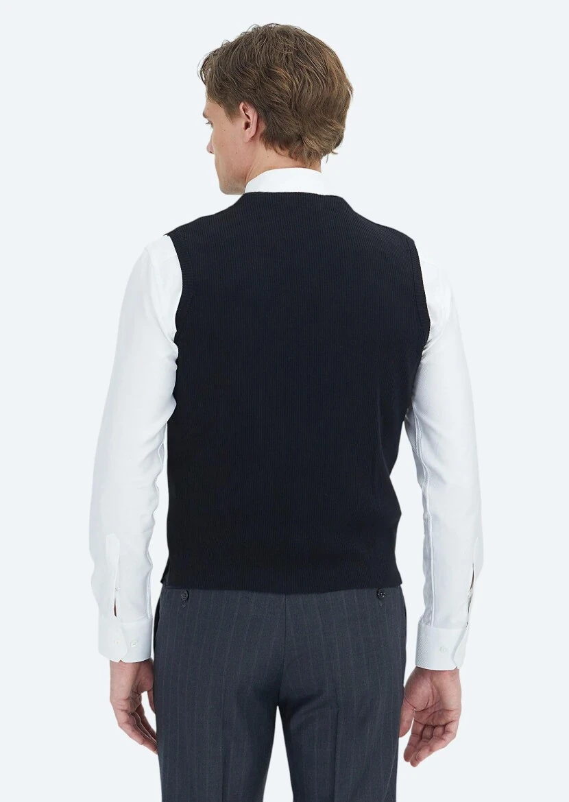 Siyah Regular Fit V Yaka Casual Örme Triko Yelek - 4