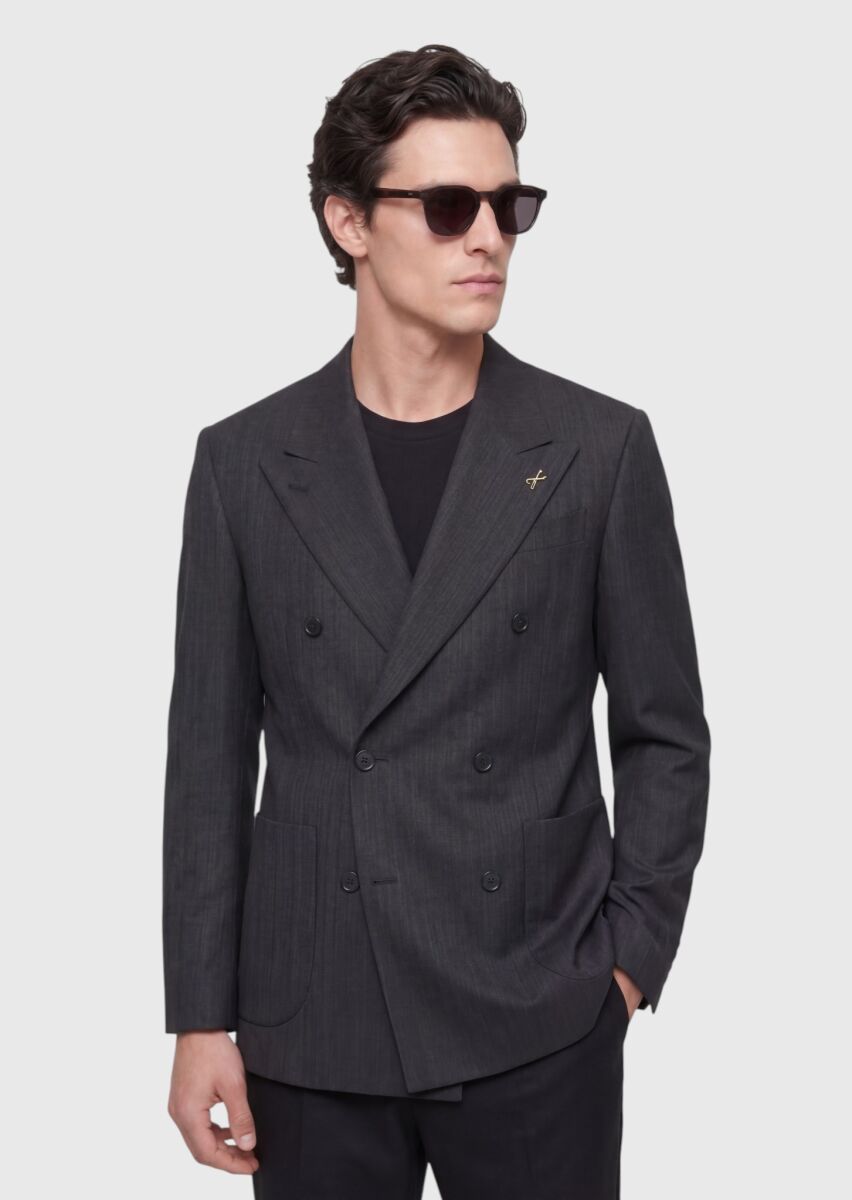 Siyah Relaxed Fit %100 Keten Ceket - 3