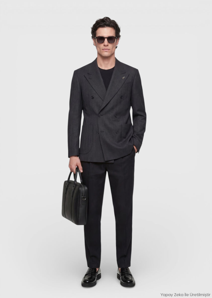 RAMSEY Siyah Relaxed Fit %100 Keten Ceket