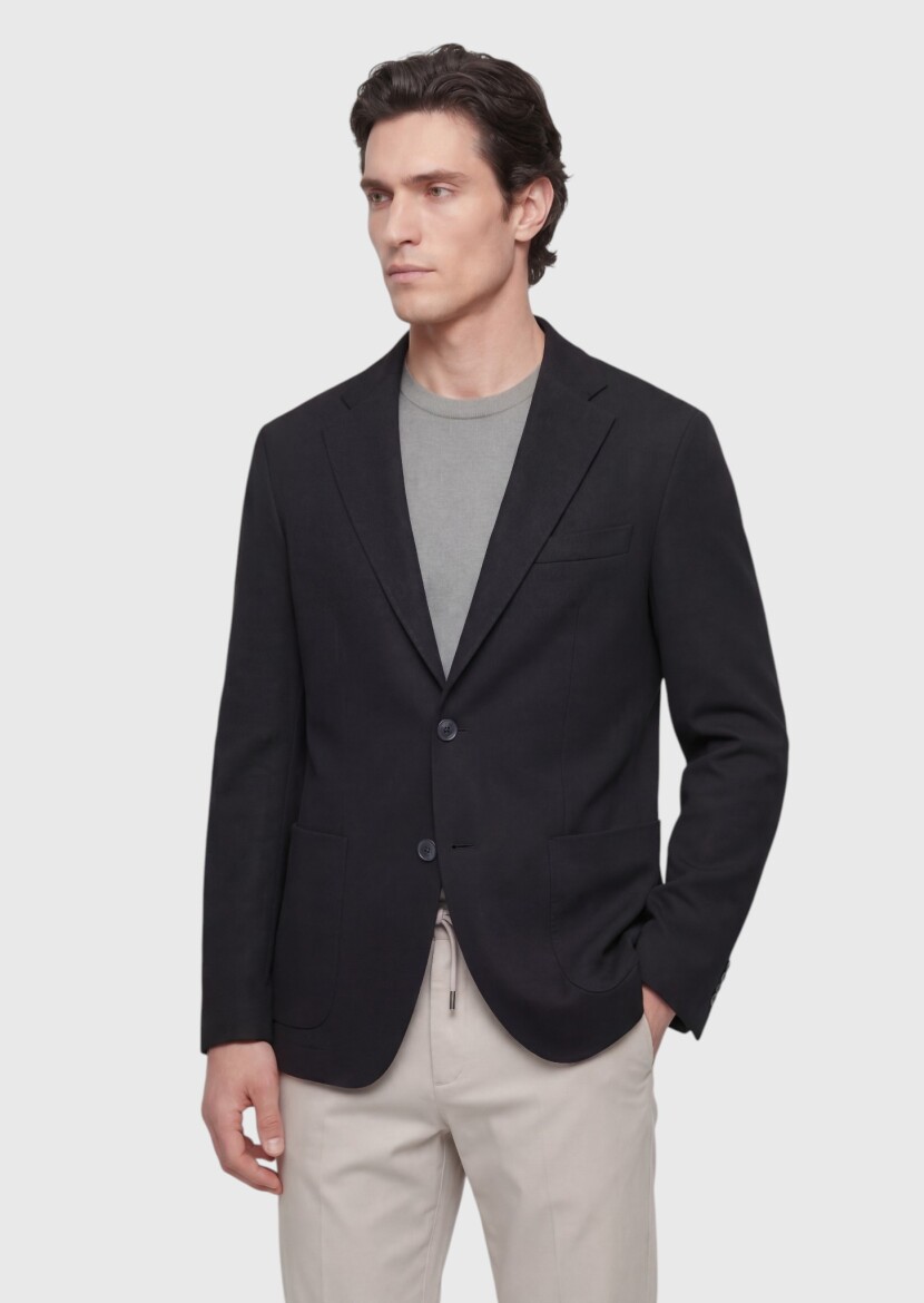 Siyah Shirt Shoulder Slim Fit %100 Pamuk Örme Ceket - 1