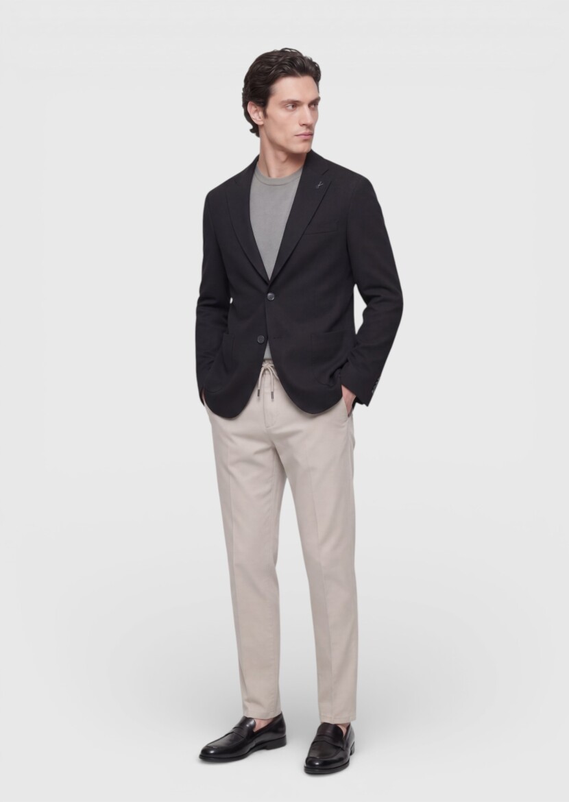 Siyah Shirt Shoulder Slim Fit %100 Pamuk Örme Ceket - 3