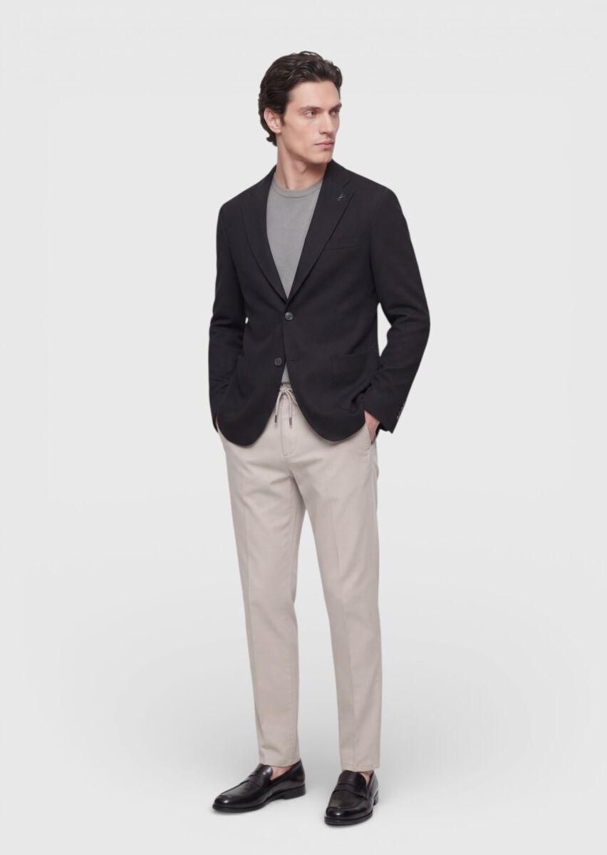 Siyah Shirt Shoulder Slim Fit %100 Pamuk Örme Ceket - 3