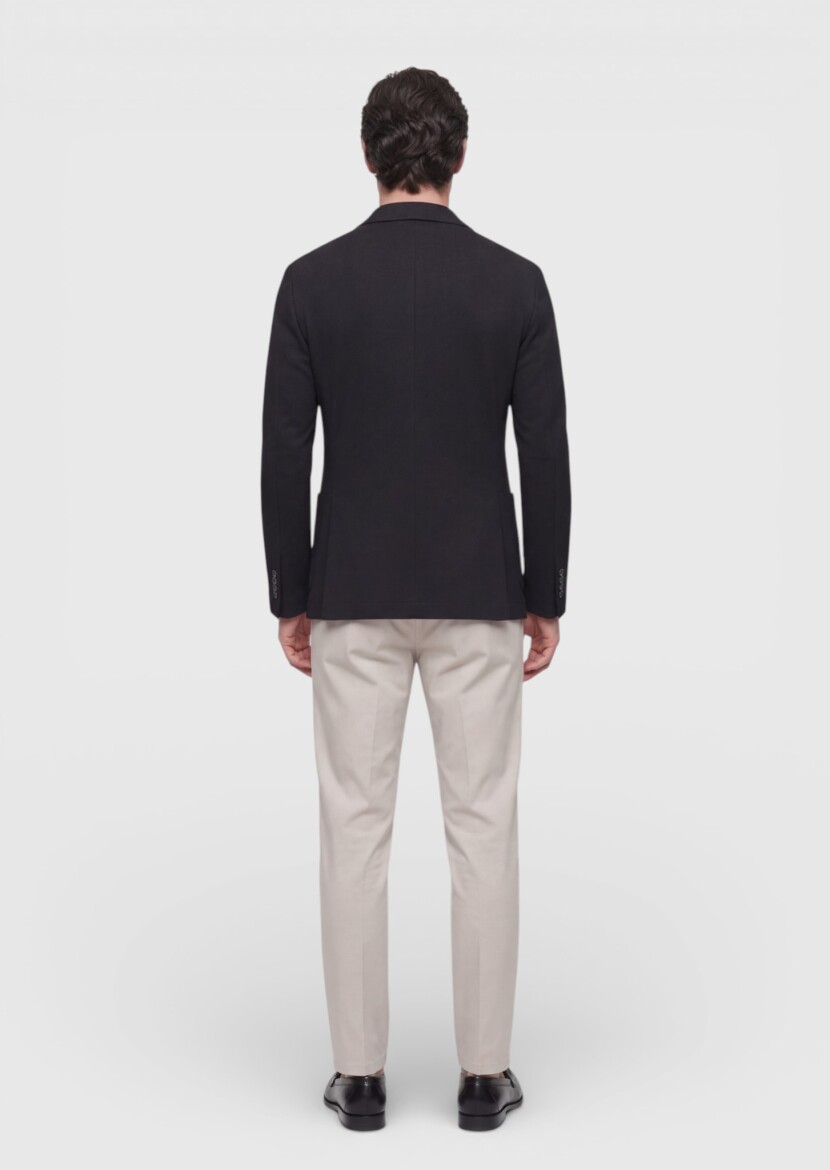 Siyah Shirt Shoulder Slim Fit %100 Pamuk Örme Ceket - 4