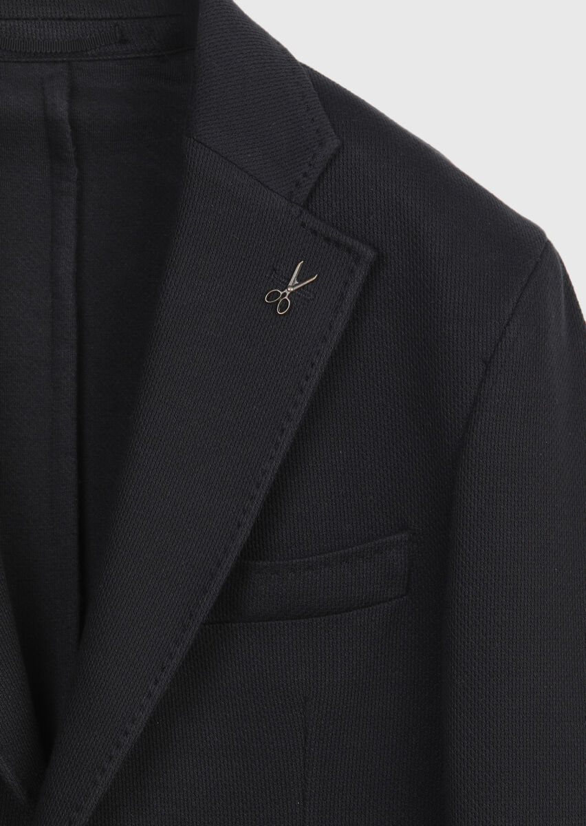 Siyah Shirt Shoulder Slim Fit %100 Pamuk Örme Ceket - 6