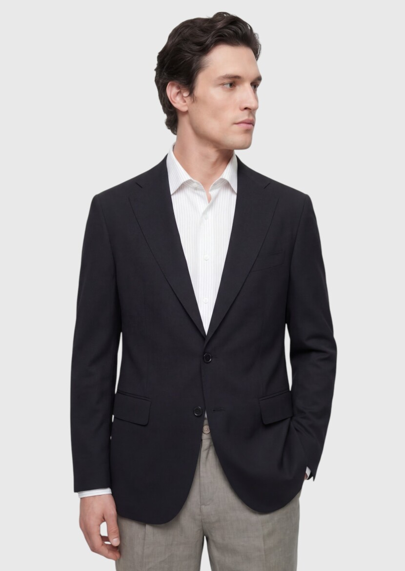 Siyah Shirt Shoulder Slim Fit %100 Yün Ceket - RAMSEY