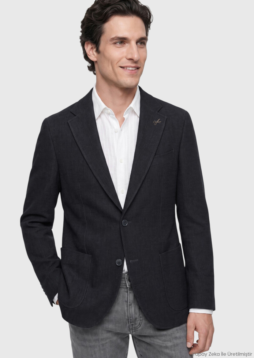 Siyah Shirt Shoulder Slim Fit Yün Karışımlı Ceket 