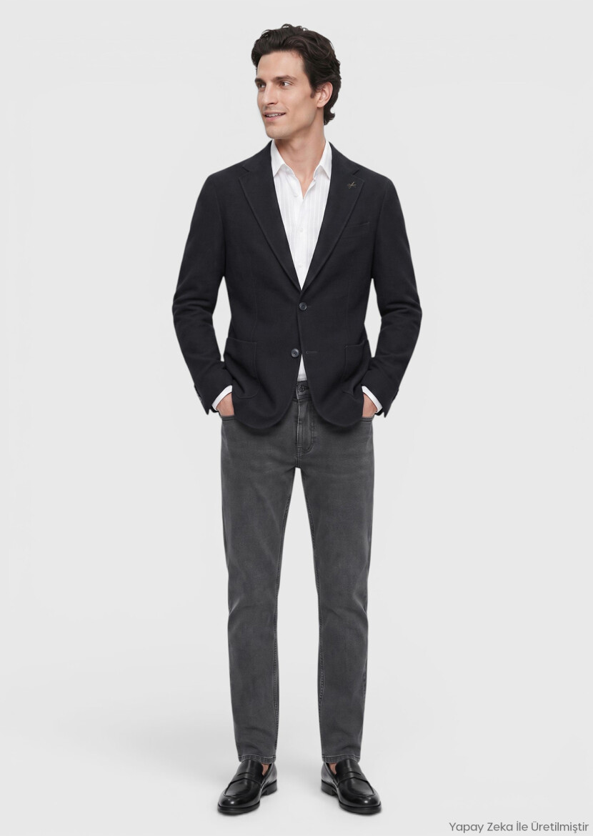 Siyah Shirt Shoulder Slim Fit Yün Karışımlı Ceket - RAMSEY