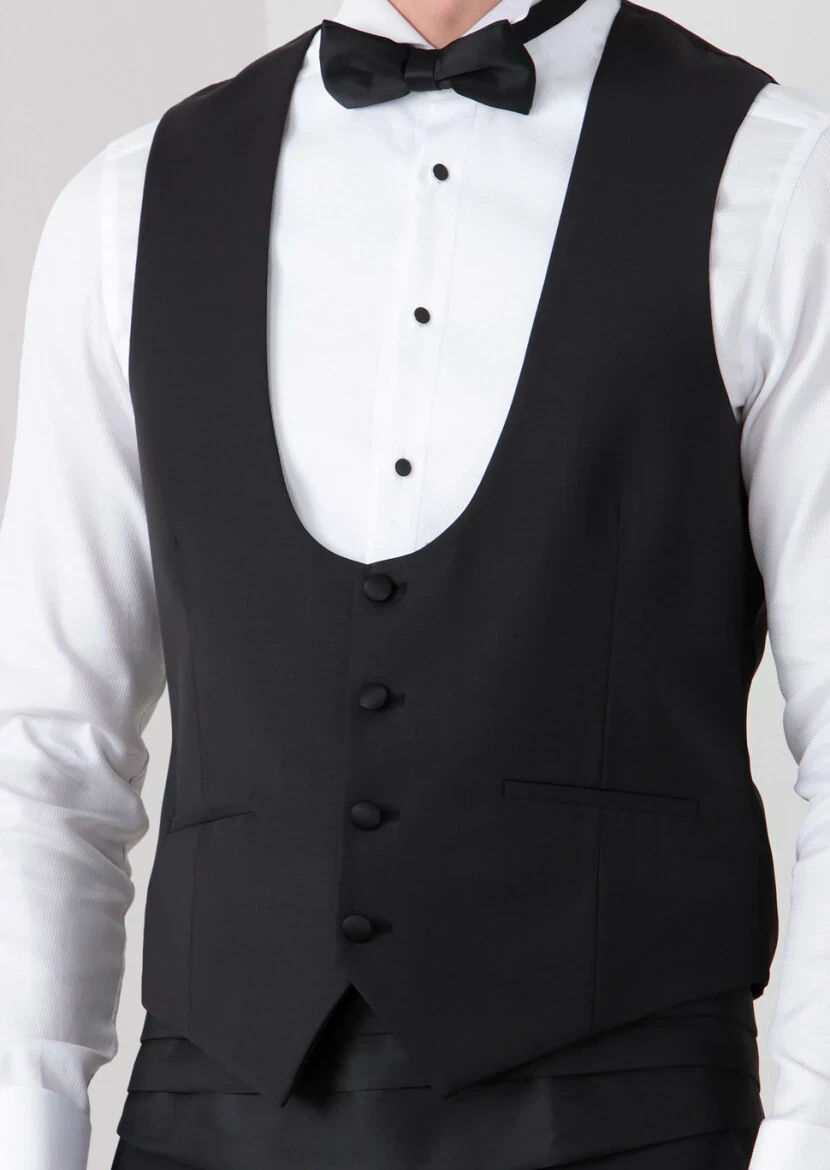 Siyah Slim Fit Kelebek Yaka Klasik Yelek - 3