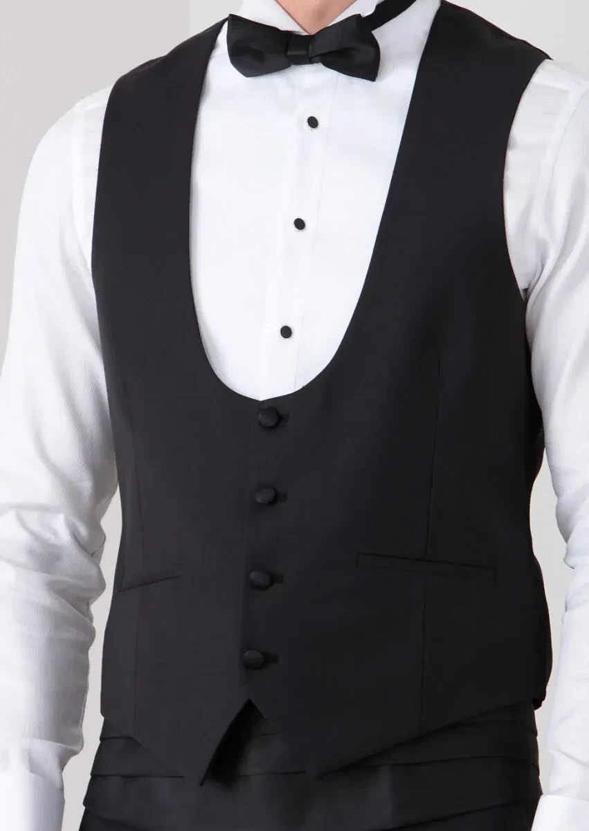 Siyah Slim Fit Kelebek Yaka Klasik Yelek - 3