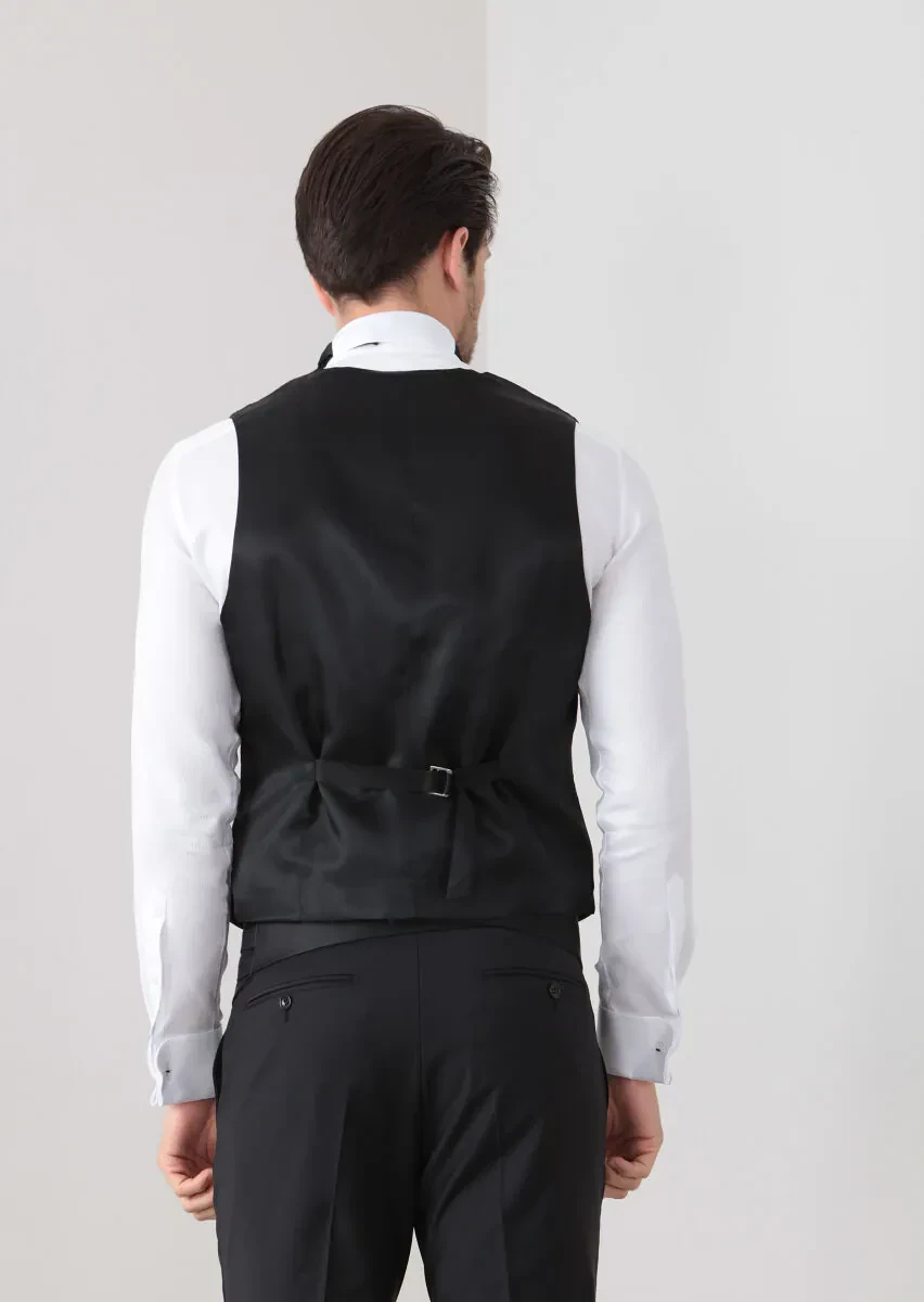 Siyah Slim Fit Kelebek Yaka Klasik Yelek - 4